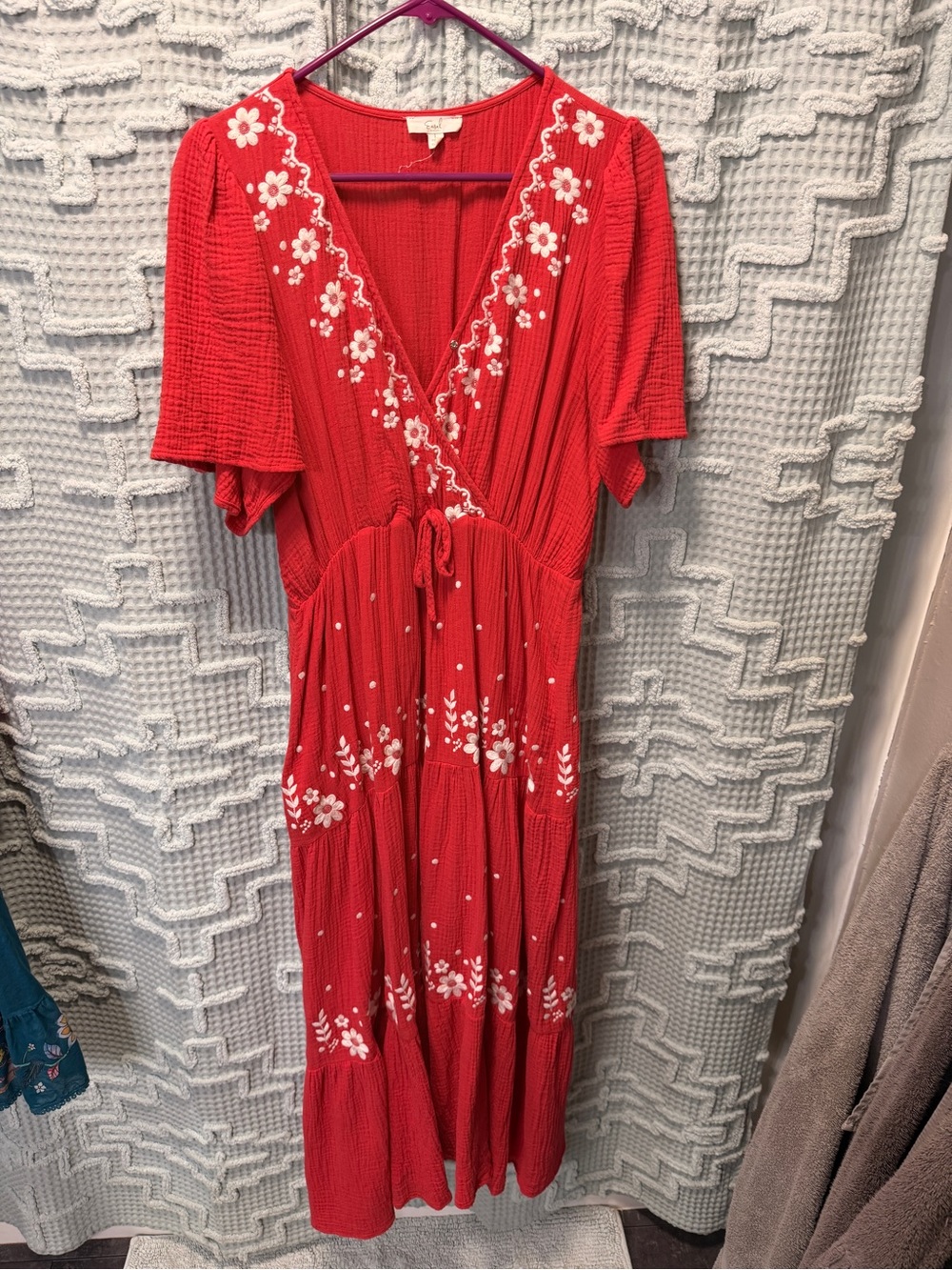 easel Red Floral Embroidered Maxi Dress